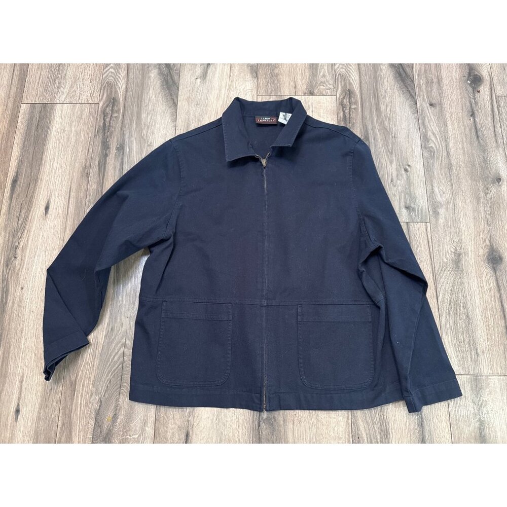L.L. Bean Womens Petite Traveler Navy Full-Zip Jacket Size 16 Pet. OFN24 Cotton